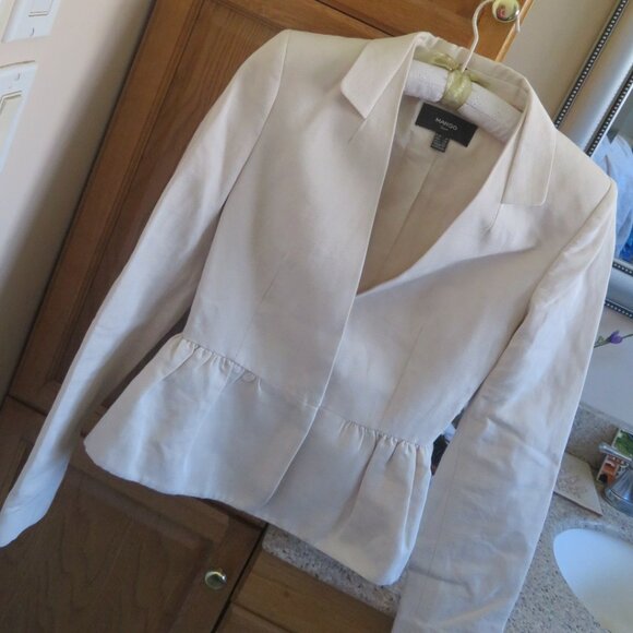 MANGO Cream Peplum Linen Blend Suit Jacket Small (K457) - Picture 4 of 8